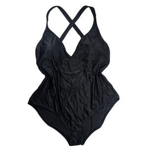 R J.Crew Black High Support Cross Back One Piece Swimsuit NWT Womens Size 24